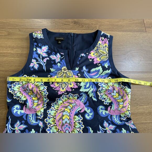 Talbots Navy Floral Paisley Sleeveless Cotton Shift Dress Size 6 - Picture 8 of 11